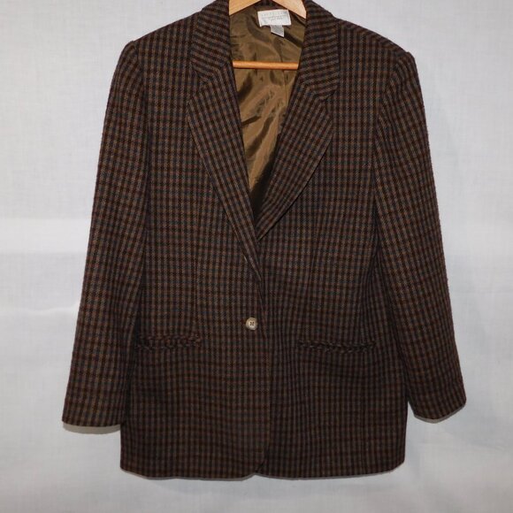Vintage Van Heusen For Her Womens M Brown Black Check Single Breast Blazer - Picture 6 of 11